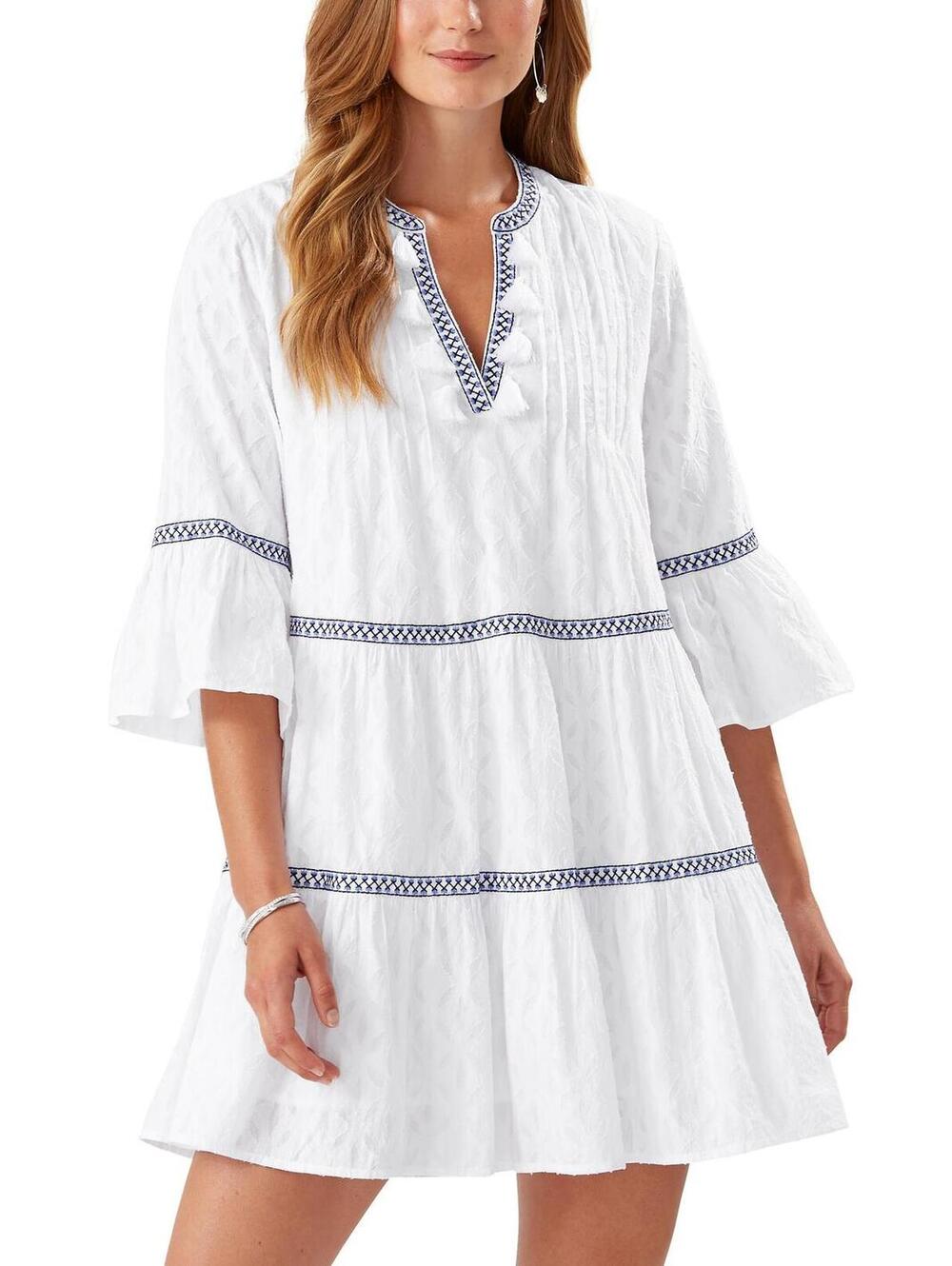 Tommy Bahama Embroidered Tiered Cotton Dress